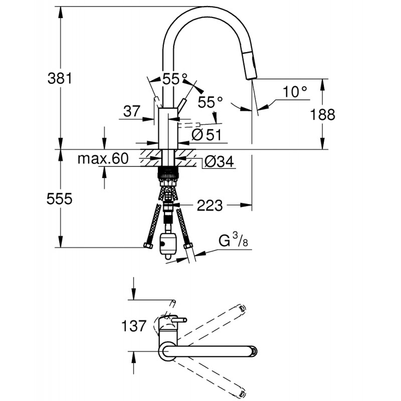 Едноръкохватков смесител за кухненски умивалник GROHE Concetto