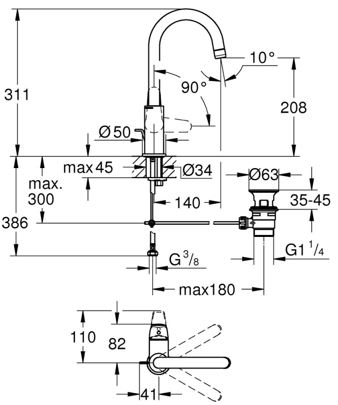 Едноръкохватков смесител за умивалник Euroeco 2023 OHM basin ,  L-размер