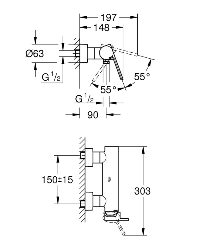 Едноръкохватков смесител за душ Grohe Plus 1/2