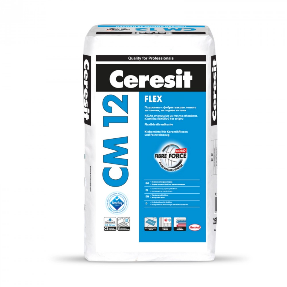 Еластично лепило за плочки Ceresit CM 12 FLEX сив , 25 кг.