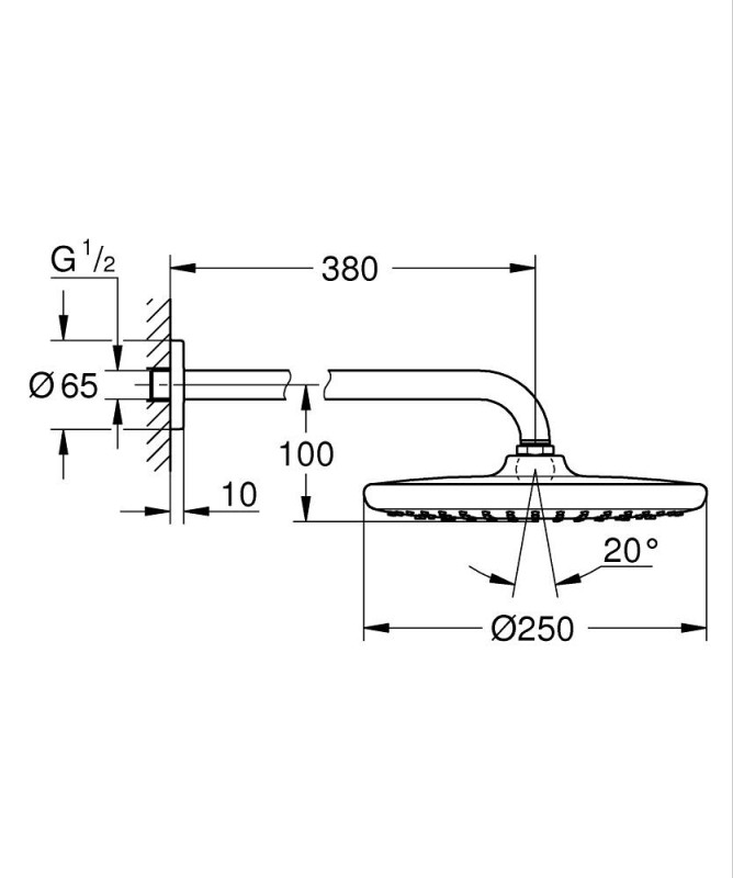 Комплект с душ глава 380 mm, 1 струя Tempesta 250 266682430