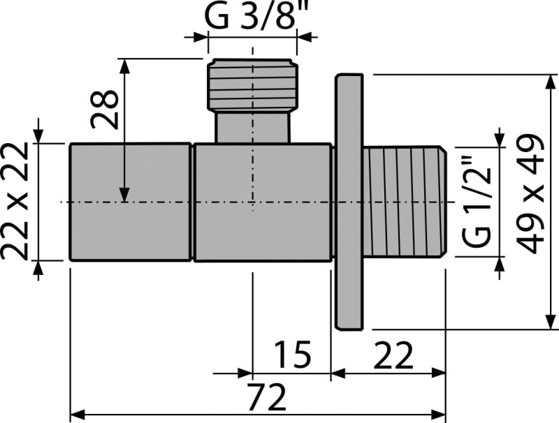 Кран ъглов ARV002 , 1/2“x3/8“ , квадратен