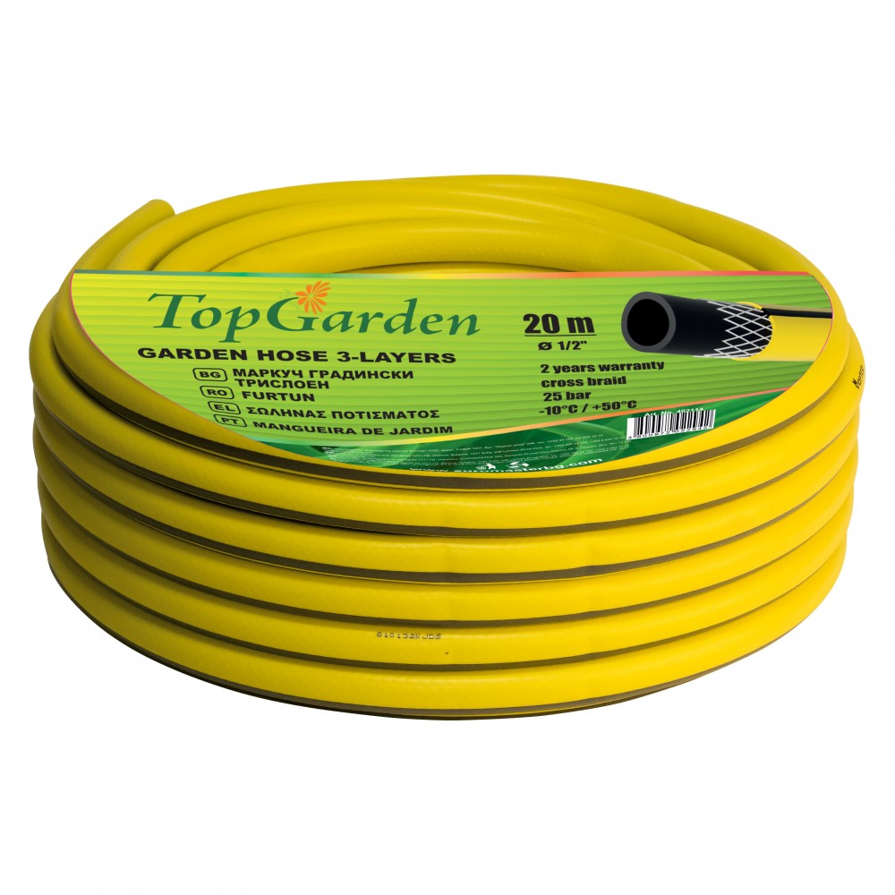 Маркуч градински трислоен TopGarden , UV устойчив , 1/2'' , 30 м.