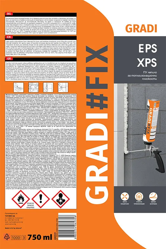 PU лепило за топлоизолационни плоскости GRADI#FIX  EPS/XPS , 750 мл
