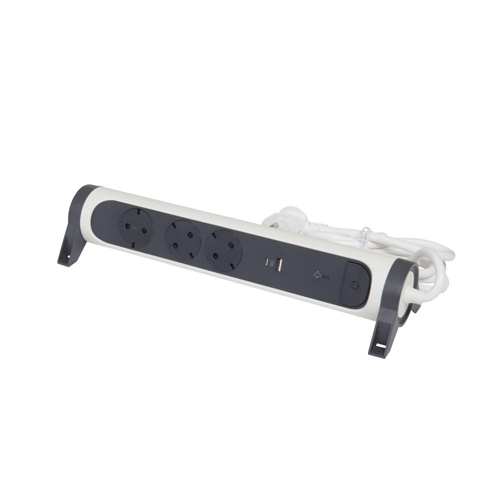 Разклонител шуко Legrand 694508 , USB A+C , 1.5 м. кабел , бял/сив