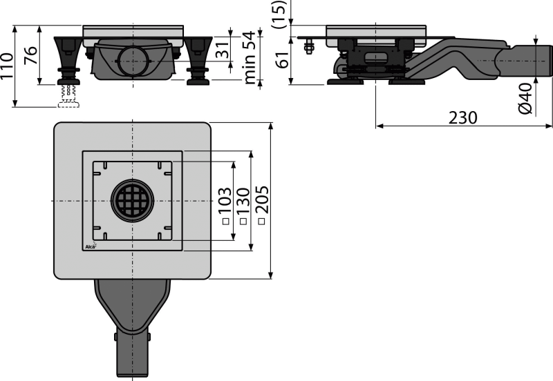 Сифон подов със странично оттичане APV110 , Ф40/130х130 мм.