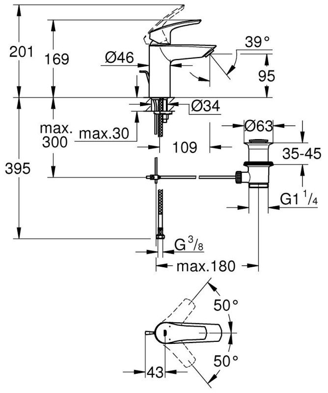 Смесител за умивалник Eurosmart 23456003 , 1/2