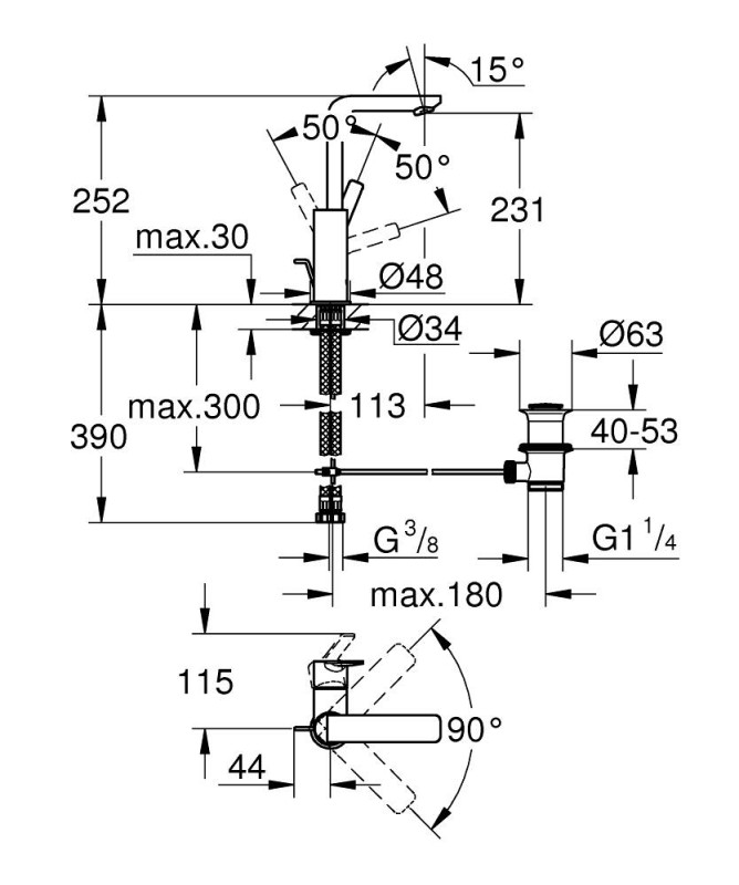 Смесител за умивалник Lineare 23296DC1 , 1/2