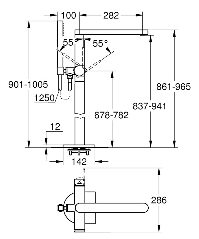 Смесител за вана подов Grohe Plus 1/2