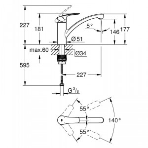 One-handle mixer for kitchen sink Eurosmart, with low spout