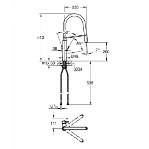 One-handle mixer for kitchen Concetto Profi with pull-out head