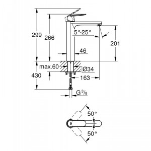 One-handle mixer for sink Eurosmart Cosmopolitan, XL size