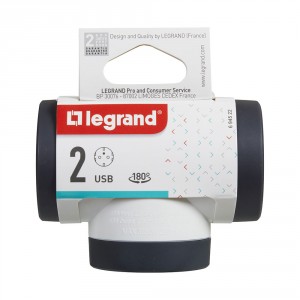 Адаптер за контакт Legrand 694522 , 2х Шуко Т-образен въртящ с USB A+C бял