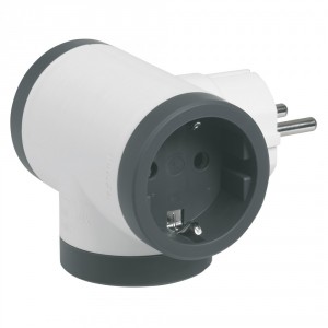 Plug adapter Legrand 694520 , 3x Shuko , T-shaped, white/gray