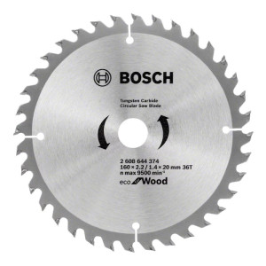 Диск за циркуляр Bosch 2608644374 , ECO WOOD , 160x2.2/1.4x20 , 36T