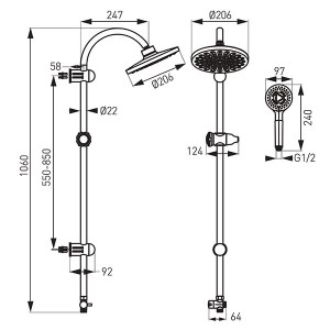  Shower system RONDO without mixer, chrome, oval