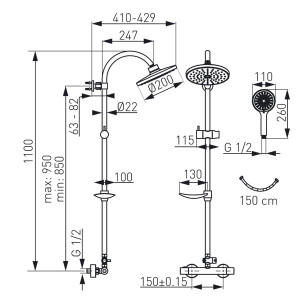 Shower system Trinity NP71-TRM, thermostat