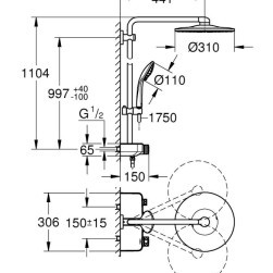 Shower system with thermostat Euphoria SmartControl 310 , 22120KF0