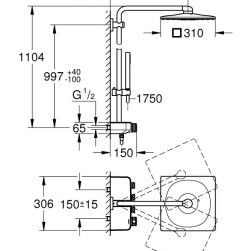 Shower system with thermostat Euphoria SmartControl 310 , 26508GN0