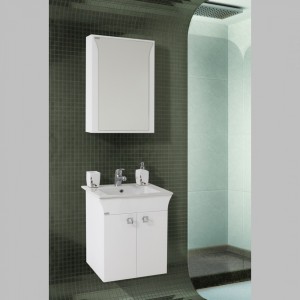 Upper cabinet with LED mirror - left LINEA 55 PVC