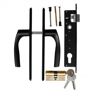  Set of lock, cartridge and handle for metal doors, RAL 9005