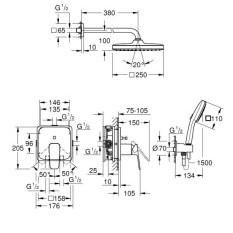Комплект душ гарнитура за вграждане 1053362430 GROHE Cubeo с Tempesta 250