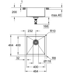 Stainless steel kitchen sink K700 , 464 x 464 мм