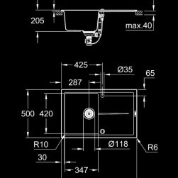 Composite sink with drainer K400 , 780 x 500 мм
