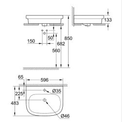 Countertop built-in sink Euro Ceramic 60 см