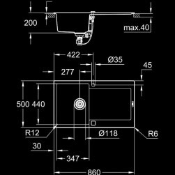 Composite sink with drainer K500 , 860 x 500 мм