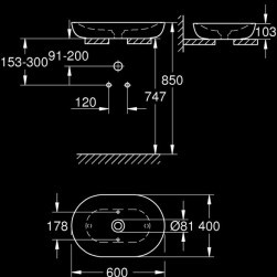 Countertop bathroom sink Essence 60 cm.