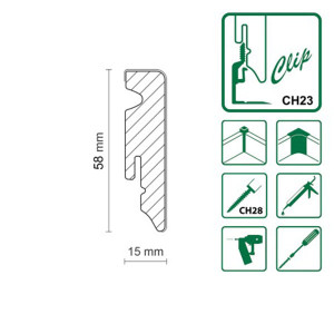 MDF skirting board FU062L1-552180 , 58 mm. , 2.4 m., Black 9005