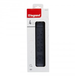 Разклонител шуко Legrand 694530 , 4x2P+E , 1.5 м. кабел , черен/сив