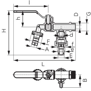Cinnamon ball valve with two outlets 1/2