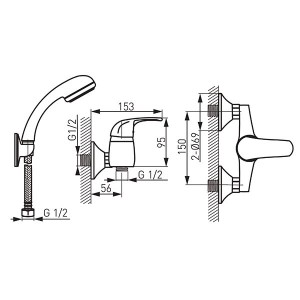 Wall-mounted shower mixer with accessories Vasto