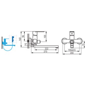 Wall-mounted basin mixer with ceramic shower switch Algeo