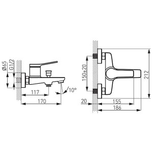 Wall-mounted bath/shower mixer Stratos