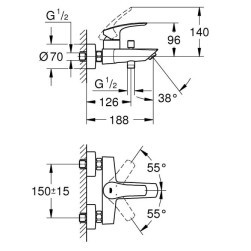 Mixer tap for bathtub Eurosmart SLM Bath Exp