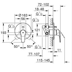 Смесител за вграждане за душ/вана Eurosmart 33305003