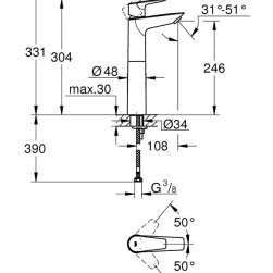 Mixer tap for washbasins BauEdge 23761001 , XL size