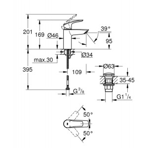 Mixer tap for washbasins Eurosmart 239222433 , 1/2