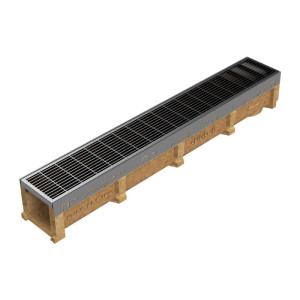 Polymer concrete gutter with reinforced edges POLYFLY100 with grating for load class C250