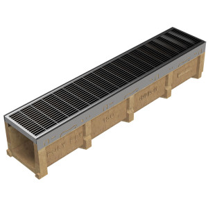 Polymer concrete gutter with reinforced edges POLYFLY150 with grating for load class C250